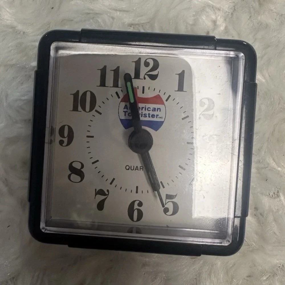 American Tourister Analog Quartz Alarm Clock Black Square Arabic Numerals